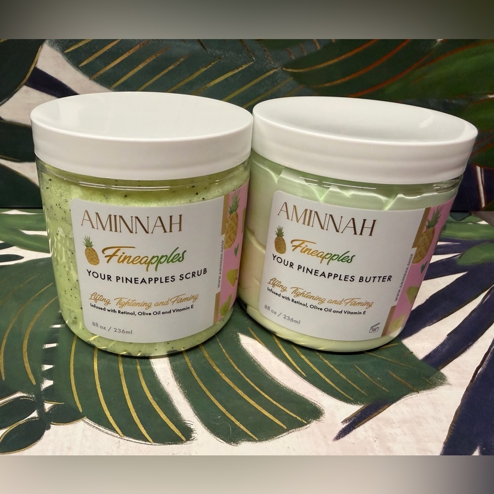 Aminnah Pineapples Firming Scrub and Body Butter Set NWT